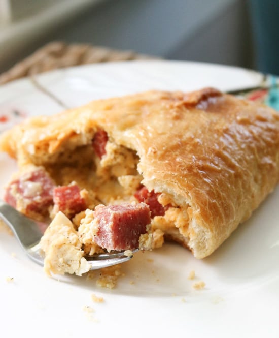 A delicious salami, pepperoni, mozzarella, and ricotta calzone based on Italian Easter pie! | www.pinchmeimeating.com