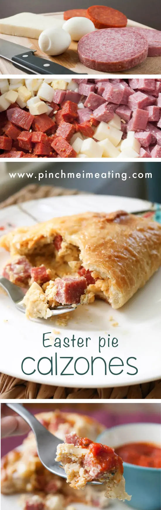 A delicious salami, pepperoni, mozzarella, and ricotta calzone based on Italian Easter pie! | www.pinchmeimeating.com