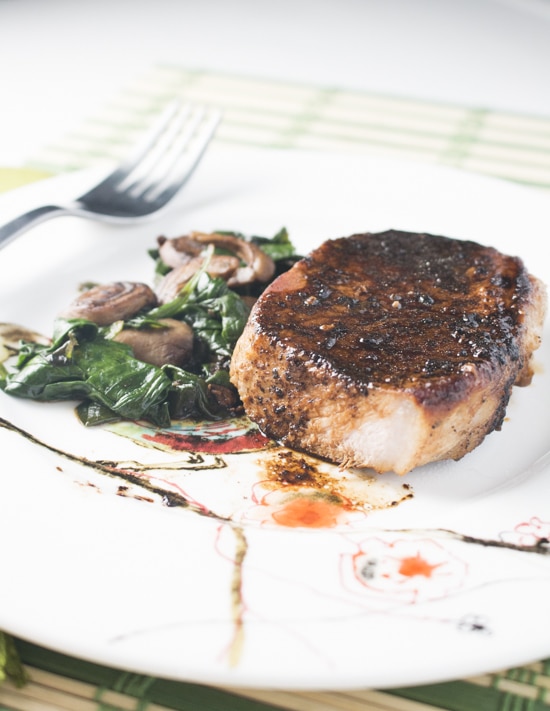 With no ingredient prep and only one skillet, these one pan boneless pork chops with spinach and mushrooms make the ultimate easy weeknight meal.