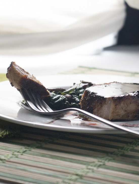 With no ingredient prep and only one skillet, these one pan boneless pork chops with spinach and mushrooms make the ultimate easy weeknight meal. 