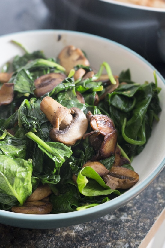 With no ingredient prep and only one skillet, these one pan boneless pork chops with spinach and mushrooms make the ultimate easy weeknight meal. 