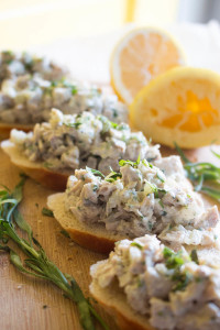 So fresh and light! Chicken salad with lemon, tarragon, and fennel is great for a springtime lunch or appetizer! | www.pinchmeimeating.com