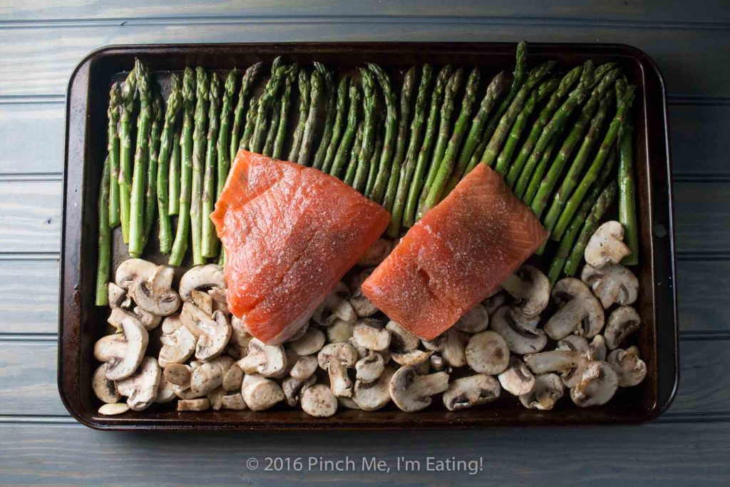 One Pan Salmon With Asparagus Mushrooms And Balsamic Brown Butter Sauce Pinch Me I M Eating