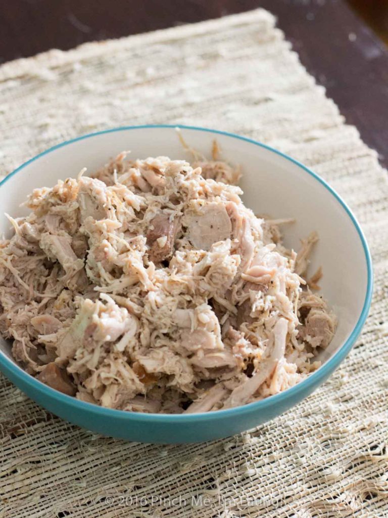 How to make shredded chicken for recipes in under 30 minutes! Flavorful, juicy, and great to have on hand for recipes!