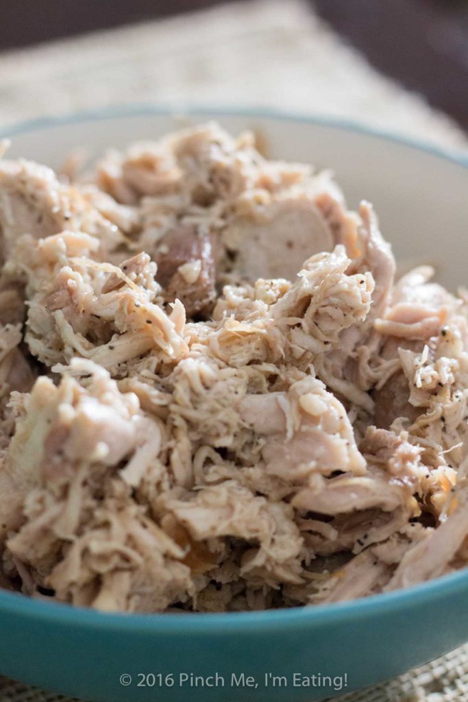 How to make shredded chicken for recipes in under 30 minutes! Flavorful, juicy, and great to have on hand for recipes!