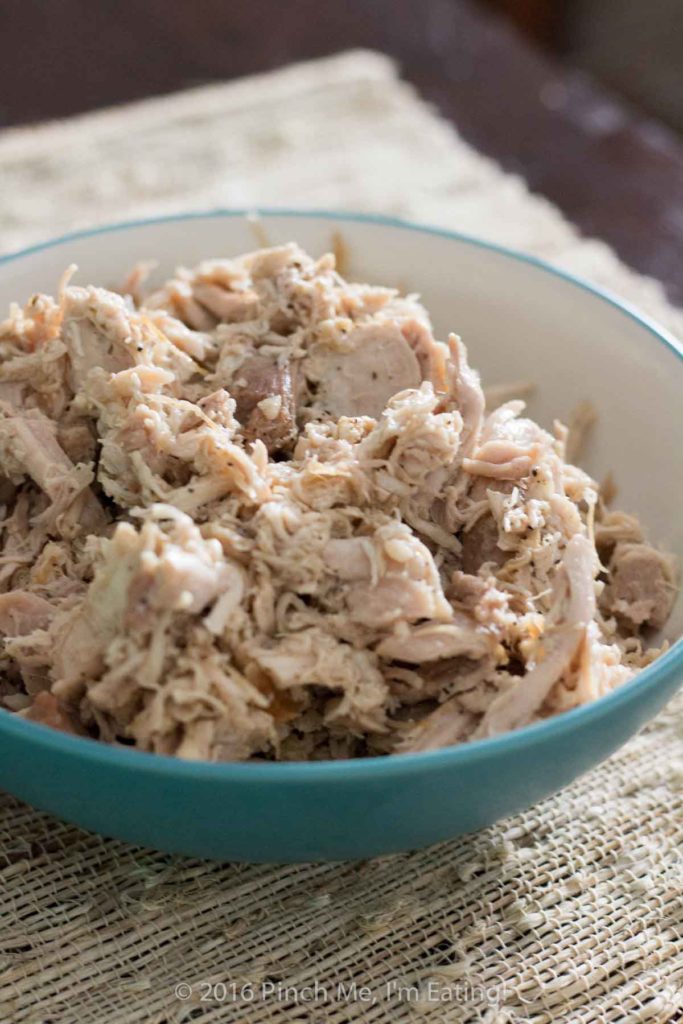 How to make shredded chicken for recipes in under 30 minutes! Flavorful, juicy, and great to have on hand for recipes!