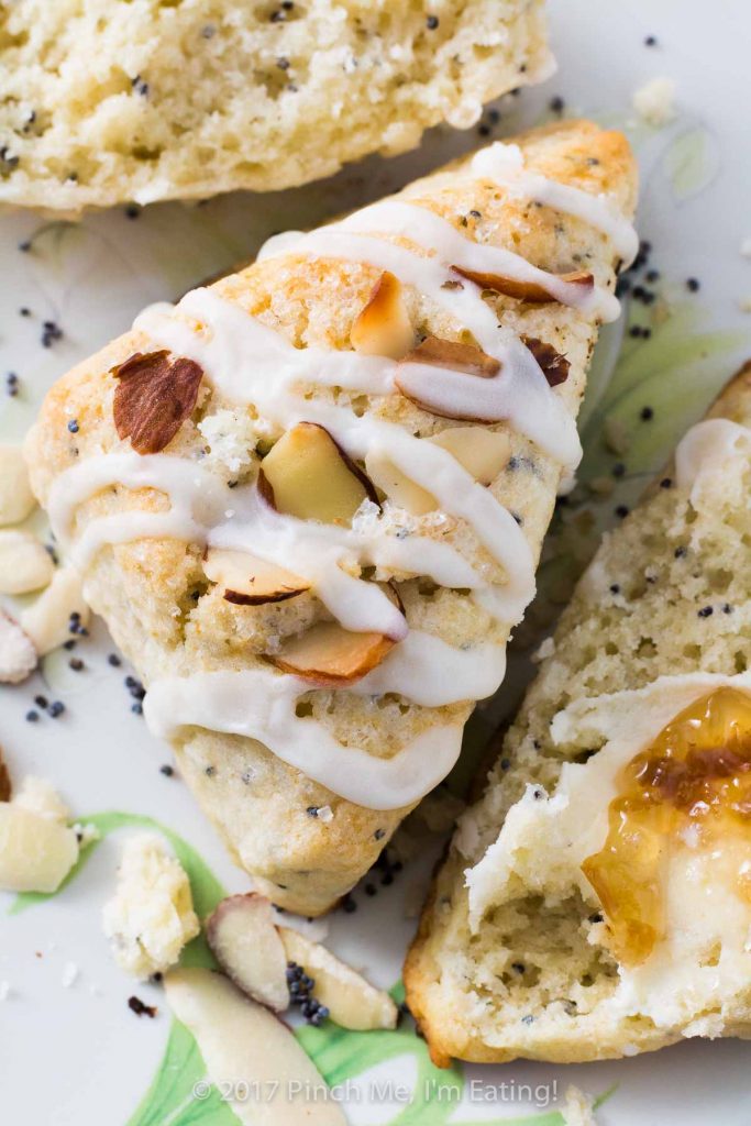 Overhead view of almond poppy seed scones.