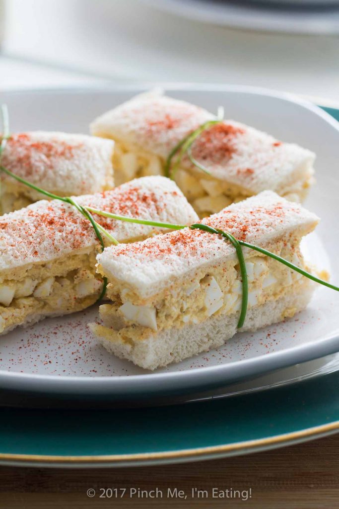 Deviled egg salad finger sandwiches are a classic for afternoon tea! Find these and other tea sandwich recipes weekly at Tea for Tuesdays.