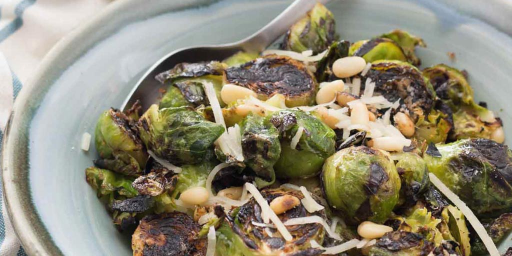 PanRoasted Lemon Garlic Parmesan Brussels Sprouts with Pine Nuts