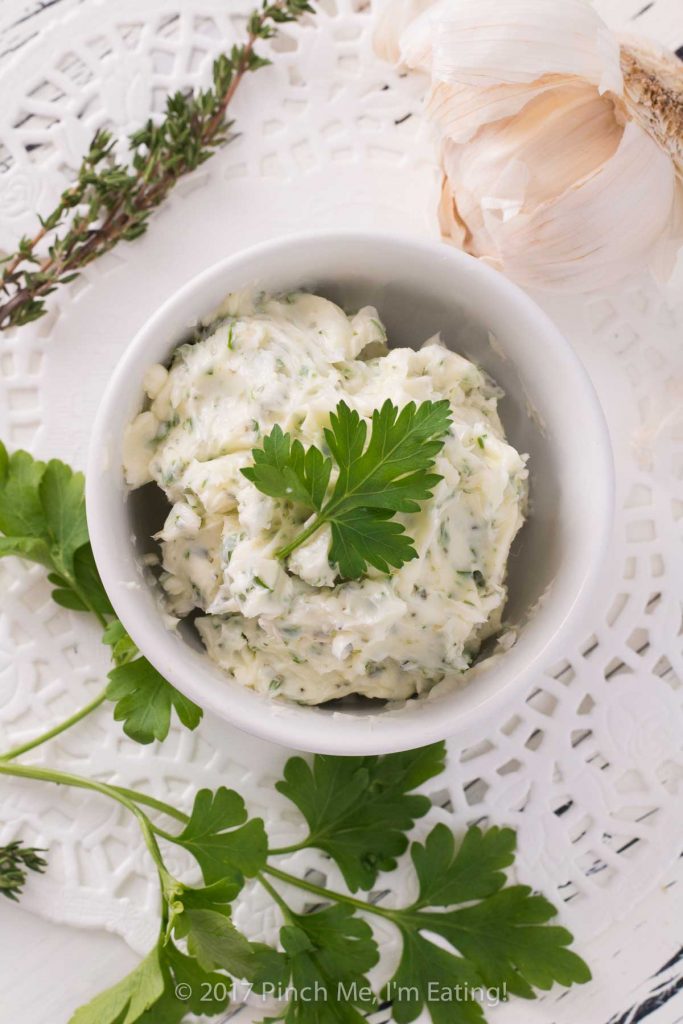 Garlic herb butter is an essential spread for tea sandwiches! You can also use this on steak, vegetables, bread, or anything else you can think of!