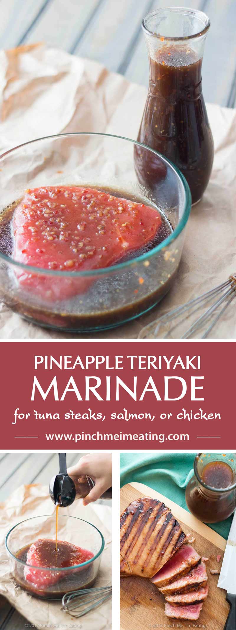 This pineapple teriyaki marinade is my absolute favorite way to prepare tuna steaks, but you can also use it on salmon or chicken, or even as a salad dressing!