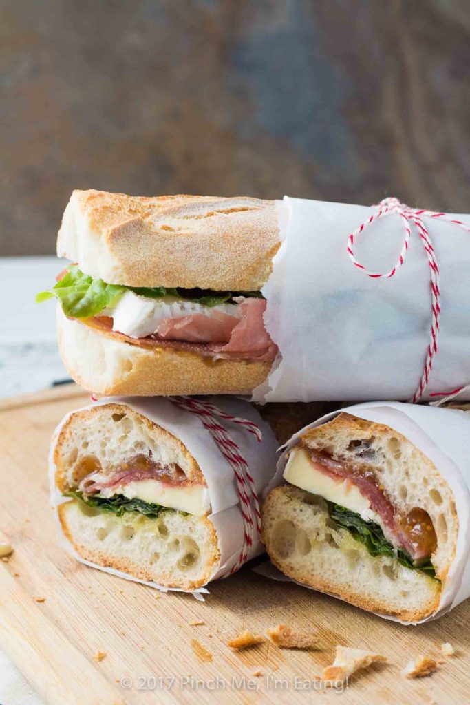 This dreamy prosciutto and brie sandwich with fig orange spread on a baguette will make you feel like you're in France!