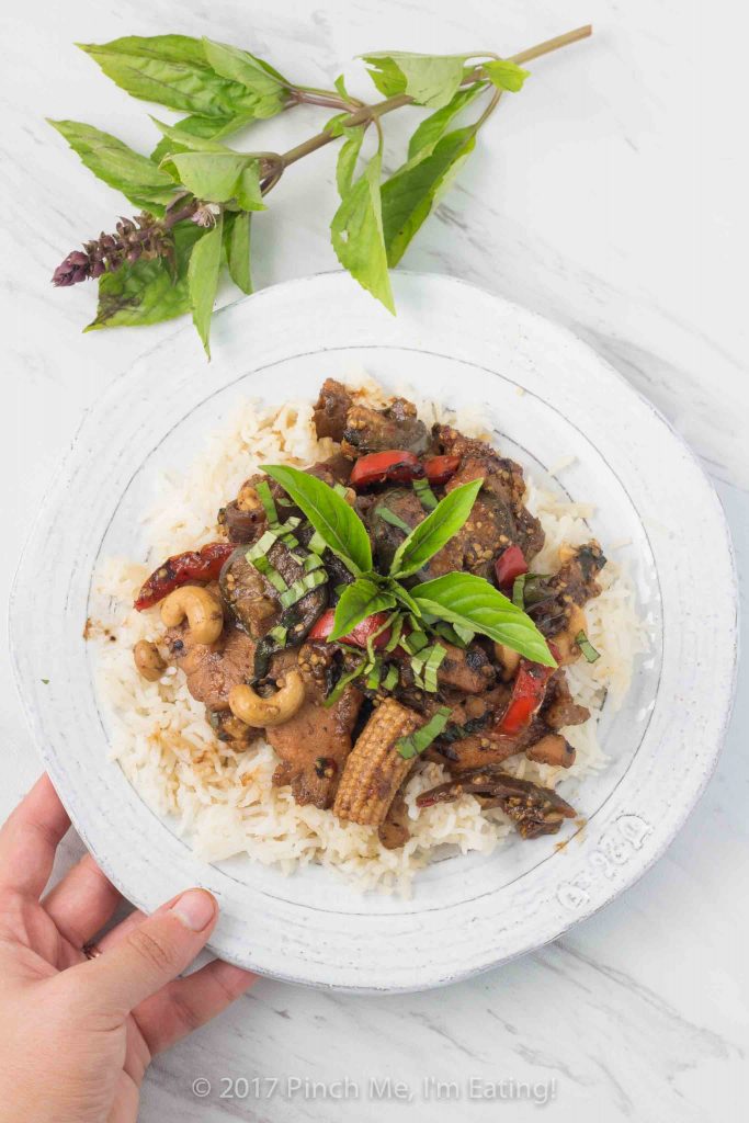 Cinnamon basil chicken and Thai eggplant stir fry takes advantage of all that seasonal summer produce and has a rich, spiced flavor you won't forget! Don't have cinnamon basil or Thai eggplants? Use what you have!