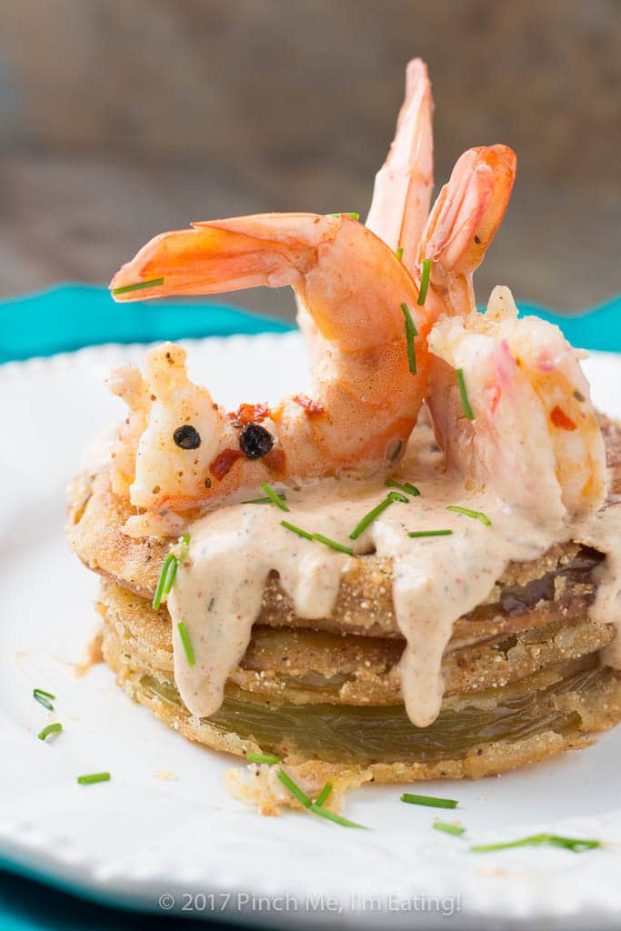 Fried Green Tomatoes with Cajun Remoulade and Pickled Shrimp