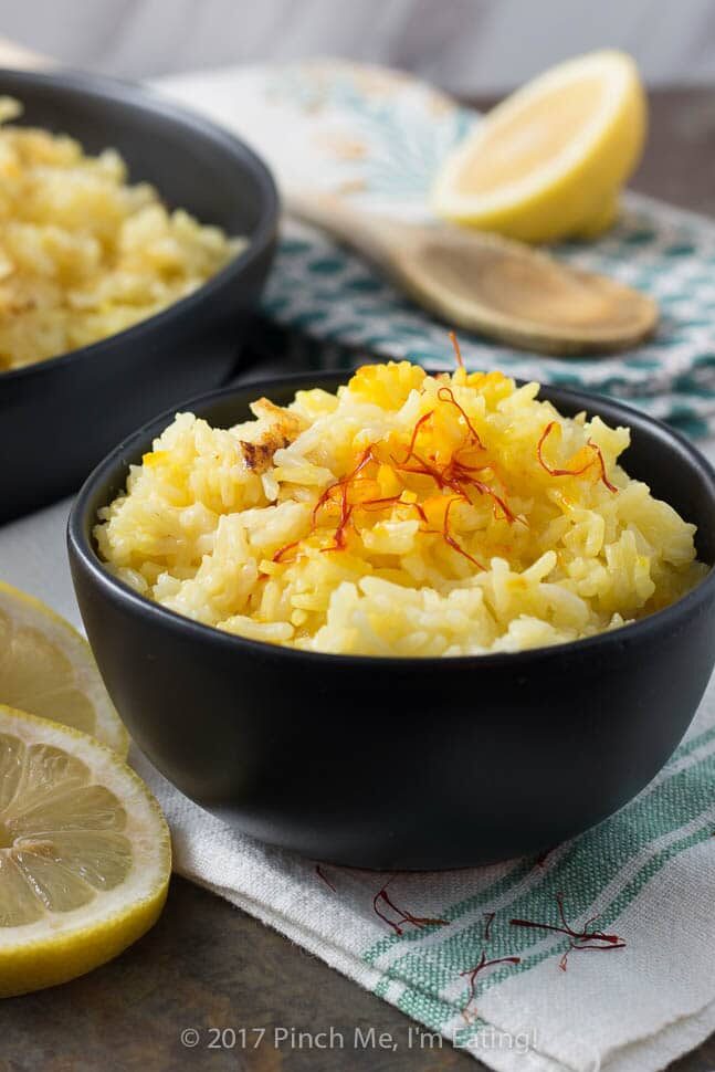 Rice cooker saffron rice is my little secret for spending NO TIME on a side dish that feels extra-fancy. With no additional prep time and just a couple extra ingredients, you can transform your plain white rice into an elegant and fragrant side dish!