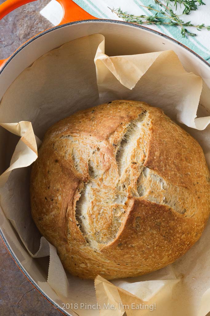 Rosemary Thyme No-Knead Dutch Oven Bread - Pinch me, I'm eating