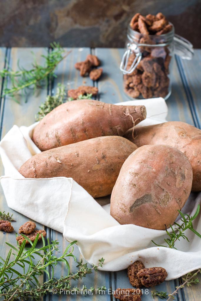 Raw sweet potatoes in a linen napkin