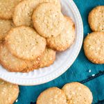 Benne wafers on small plate with blue cloth napkin