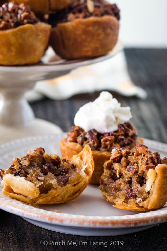 Gooey inside of mini pecan pie 