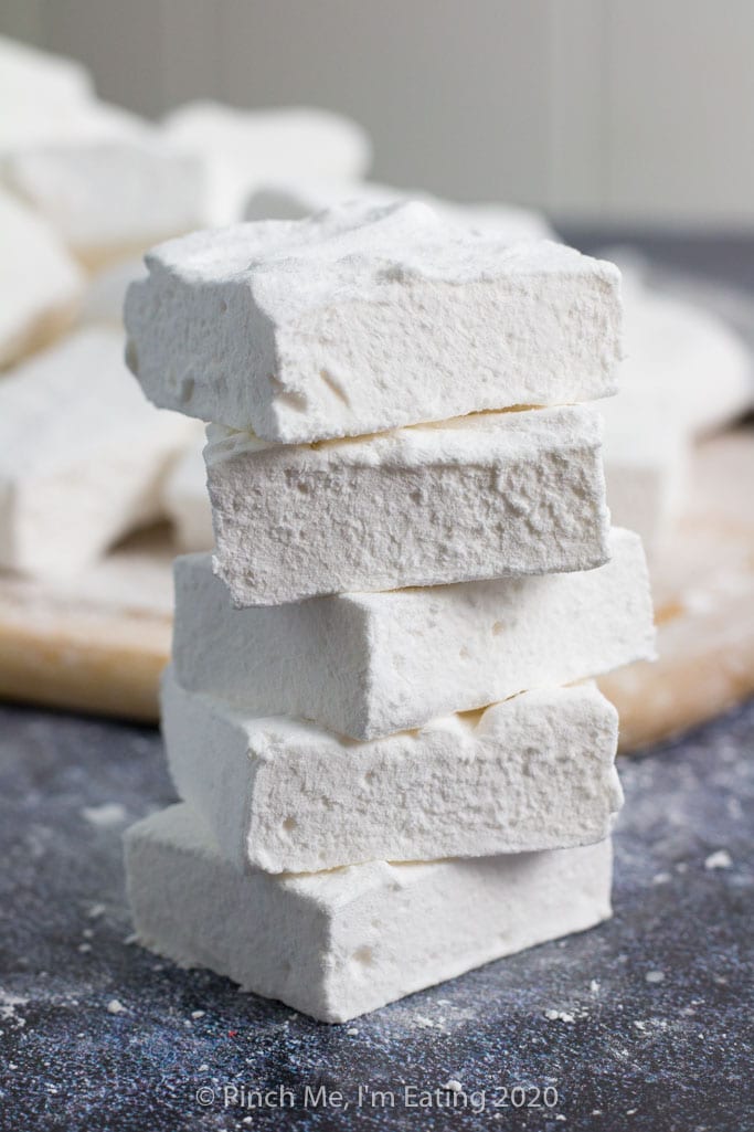 A stack of five homemade vanilla marshmallows