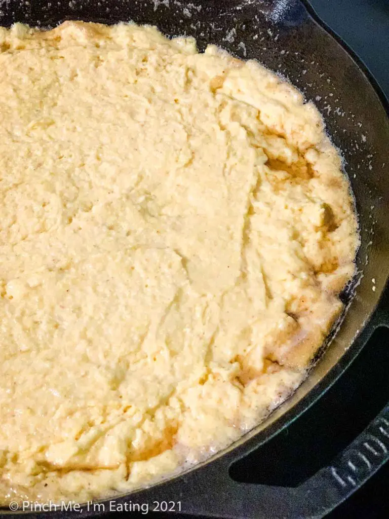 Southern buttermilk cornbread batter in a cast iron skillet