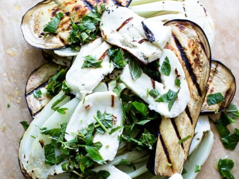 Image for Grilled Eggplant Salad with Mint and Haloumi