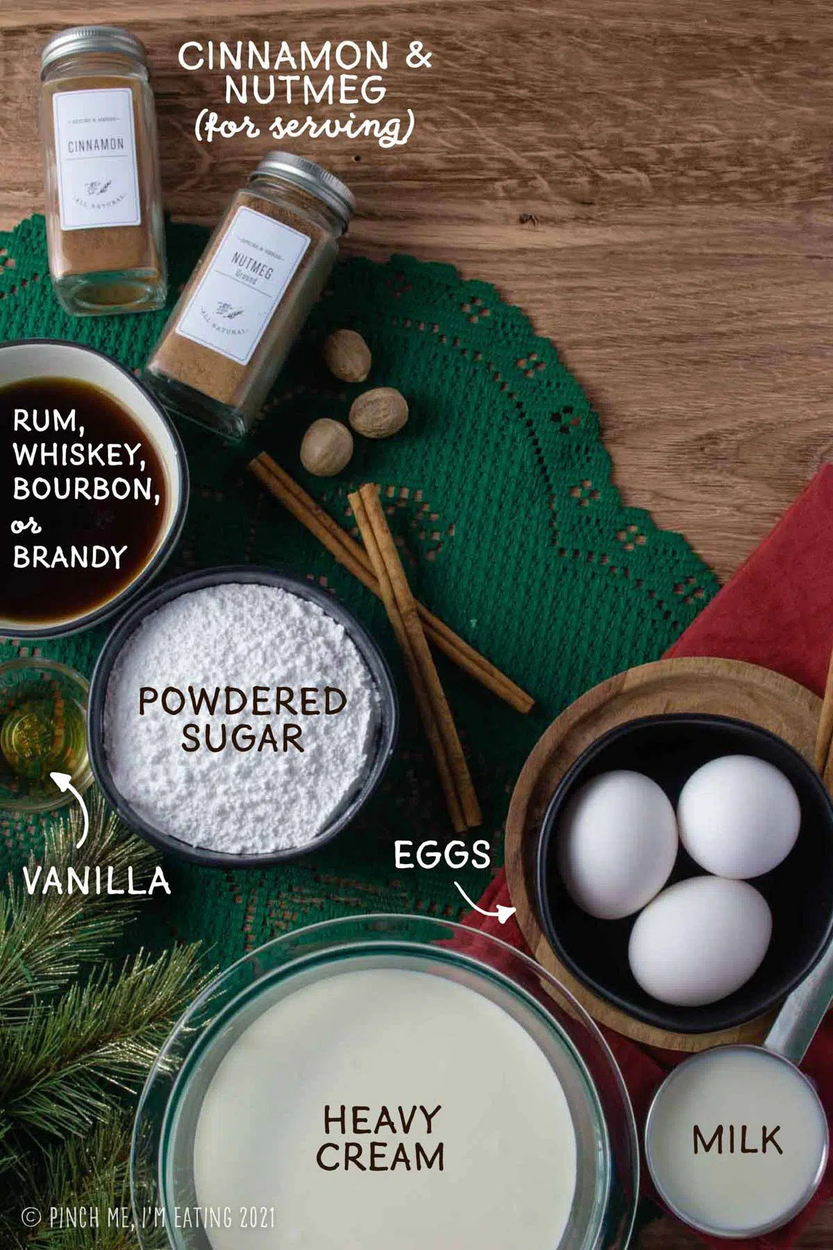 Ingredients for homemade eggnog.