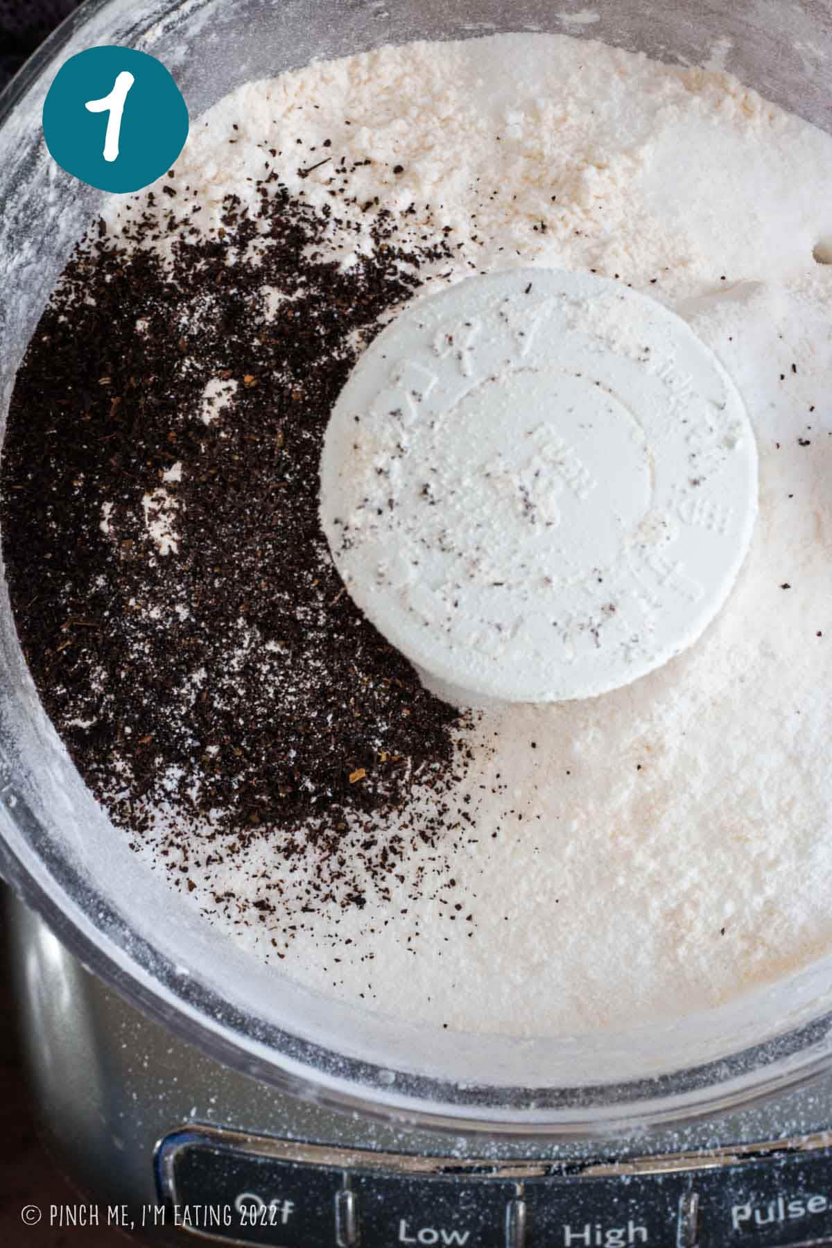 Earl Grey tea and flour in a food processor.
