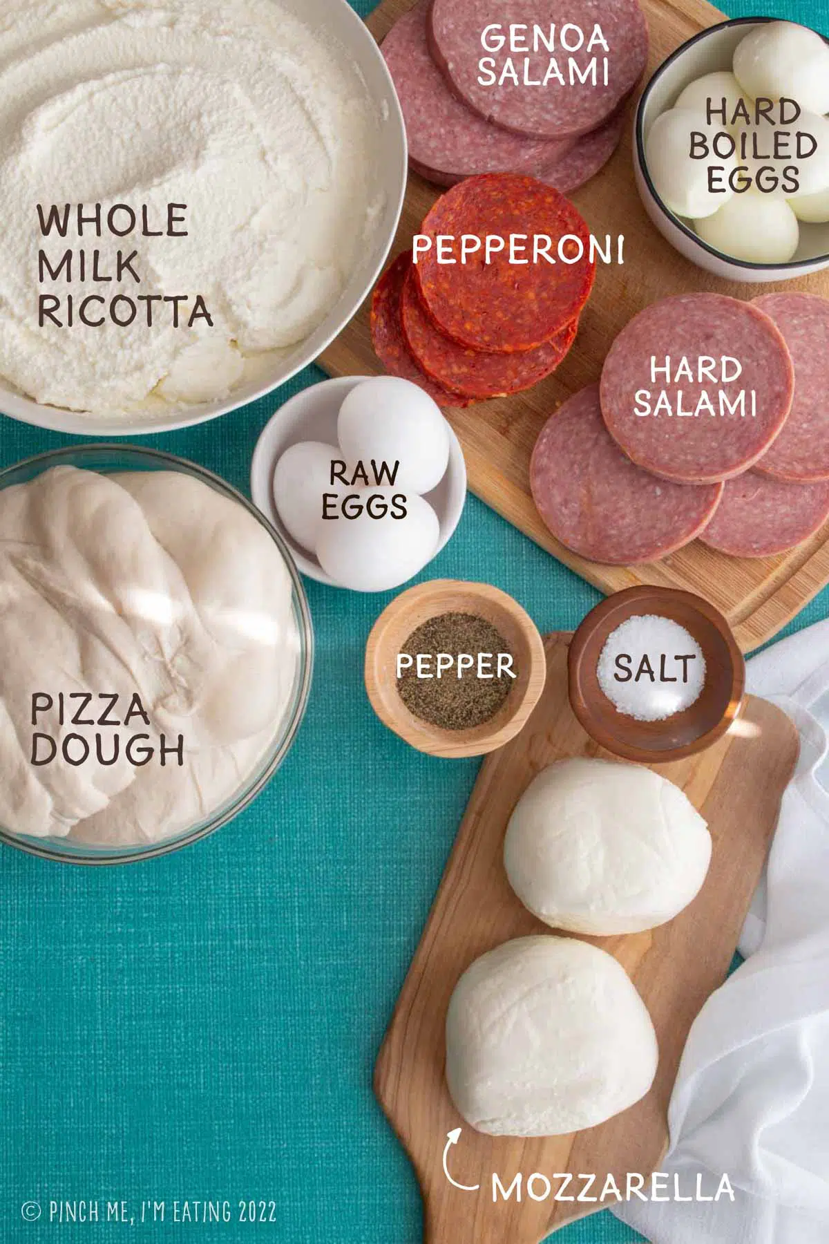 Labeled photo of ingredients for Pizza Rustica.