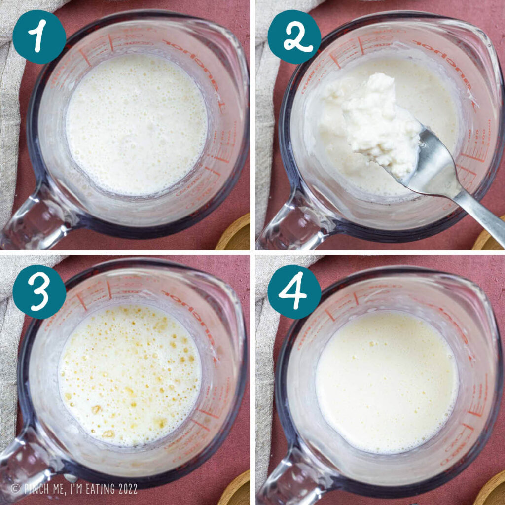 Step by step photos of melting gelatin in cream.