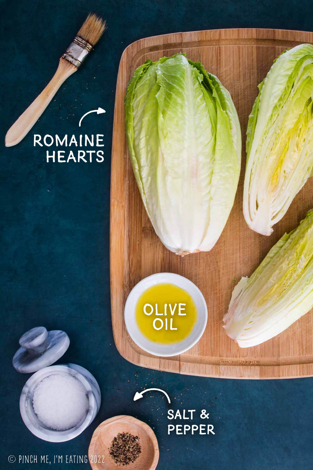 Ingredients for grilled romaine hearts.