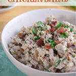 Pinterest image for bacon ranch chicken salad recipe.