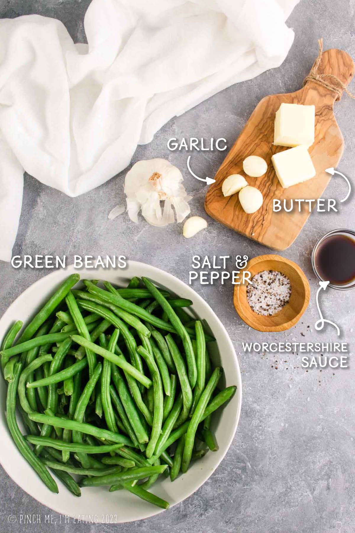 Ingredients for steakhouse style garlic butter green beans.