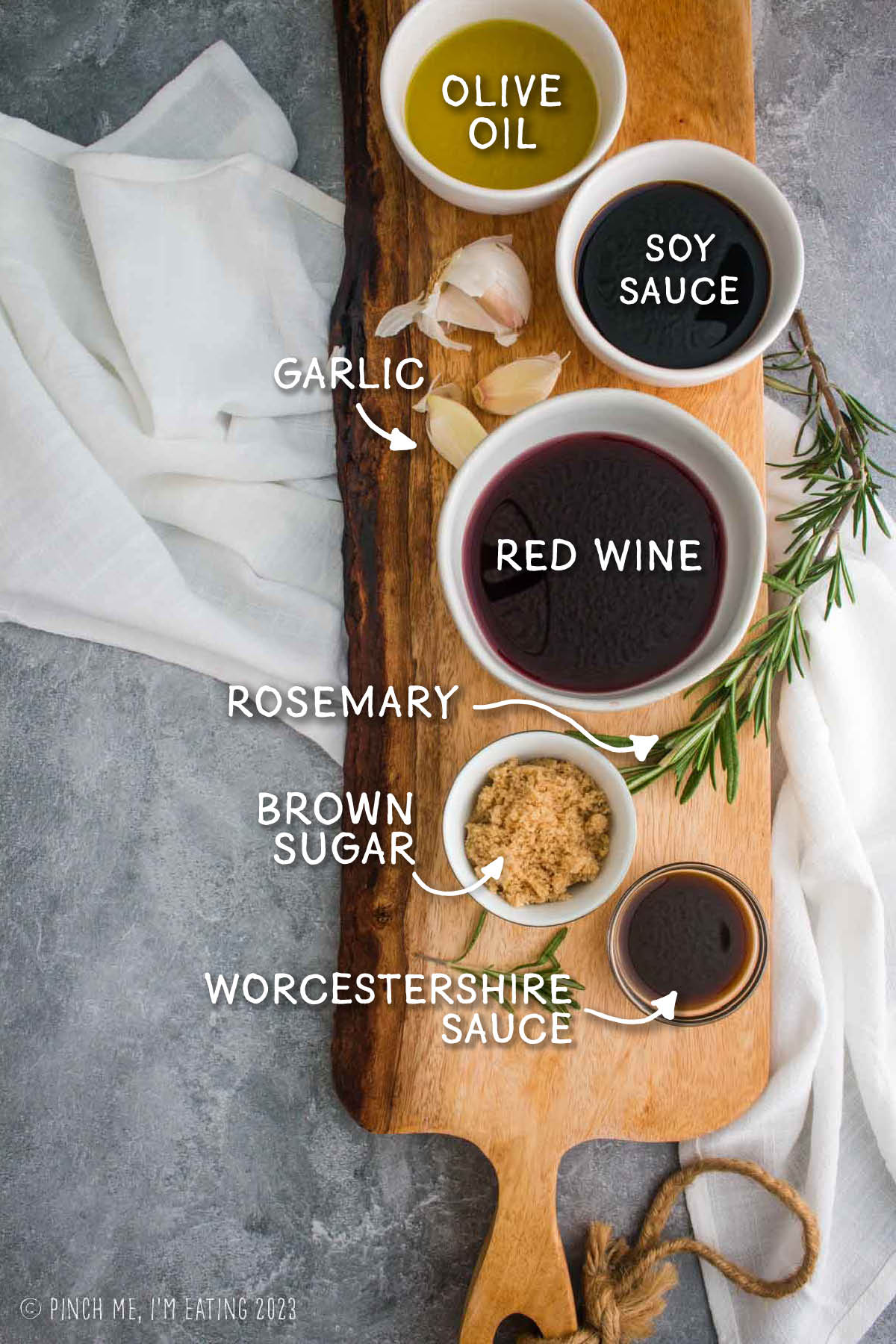 Ingredients for red wine steak marinade.
