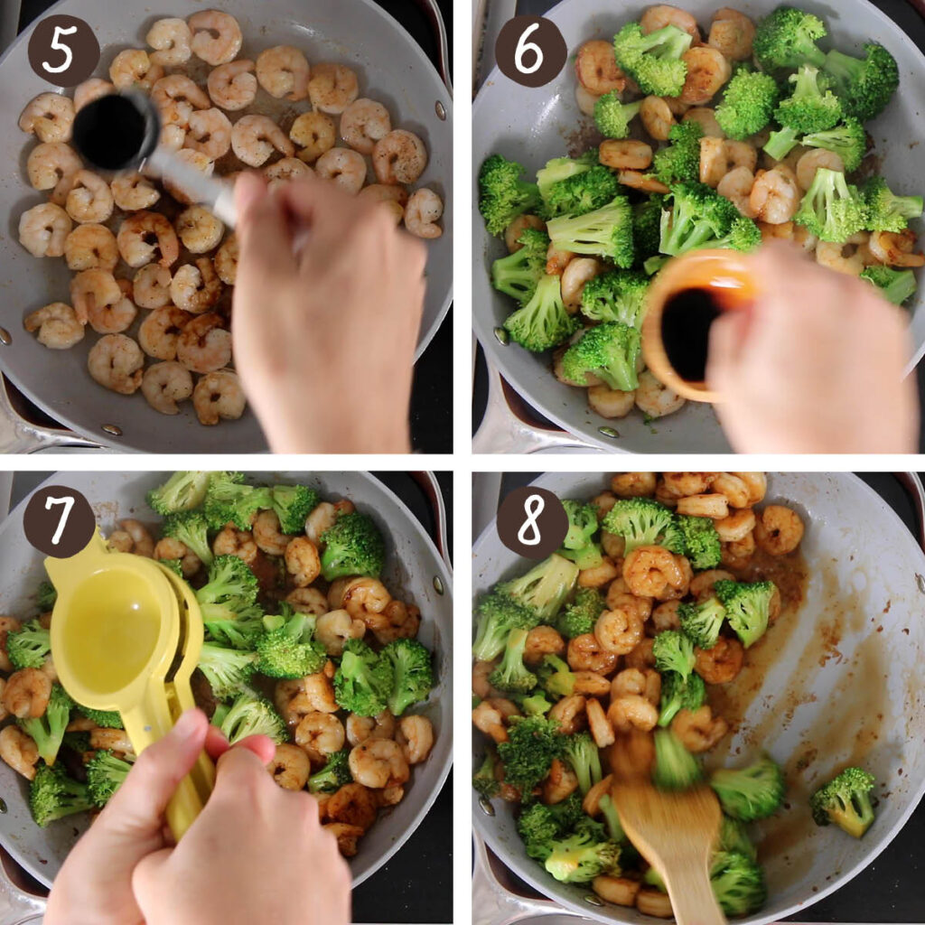 Step by step collage showing how to make hibachi shrimp.