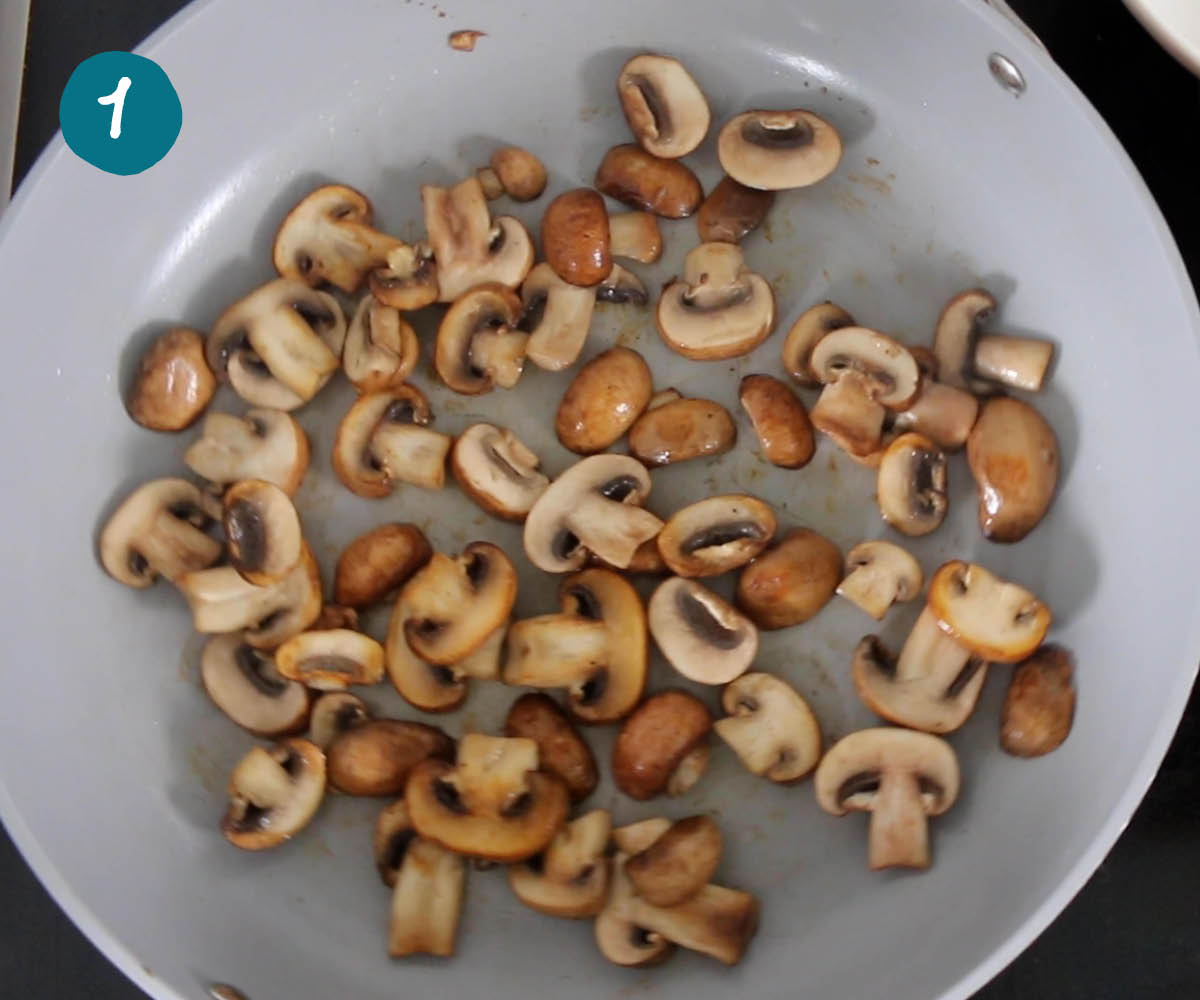 Step by step photo for how to make hibachi steak: cooking mushrooms.