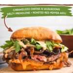 Pinterest collage for grilled ribeye steak sandwich.