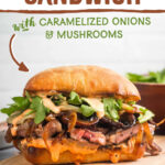 Pinterest collage for grilled ribeye steak sandwich.