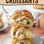 Pinterest image for puff pastry chocolate croissants.