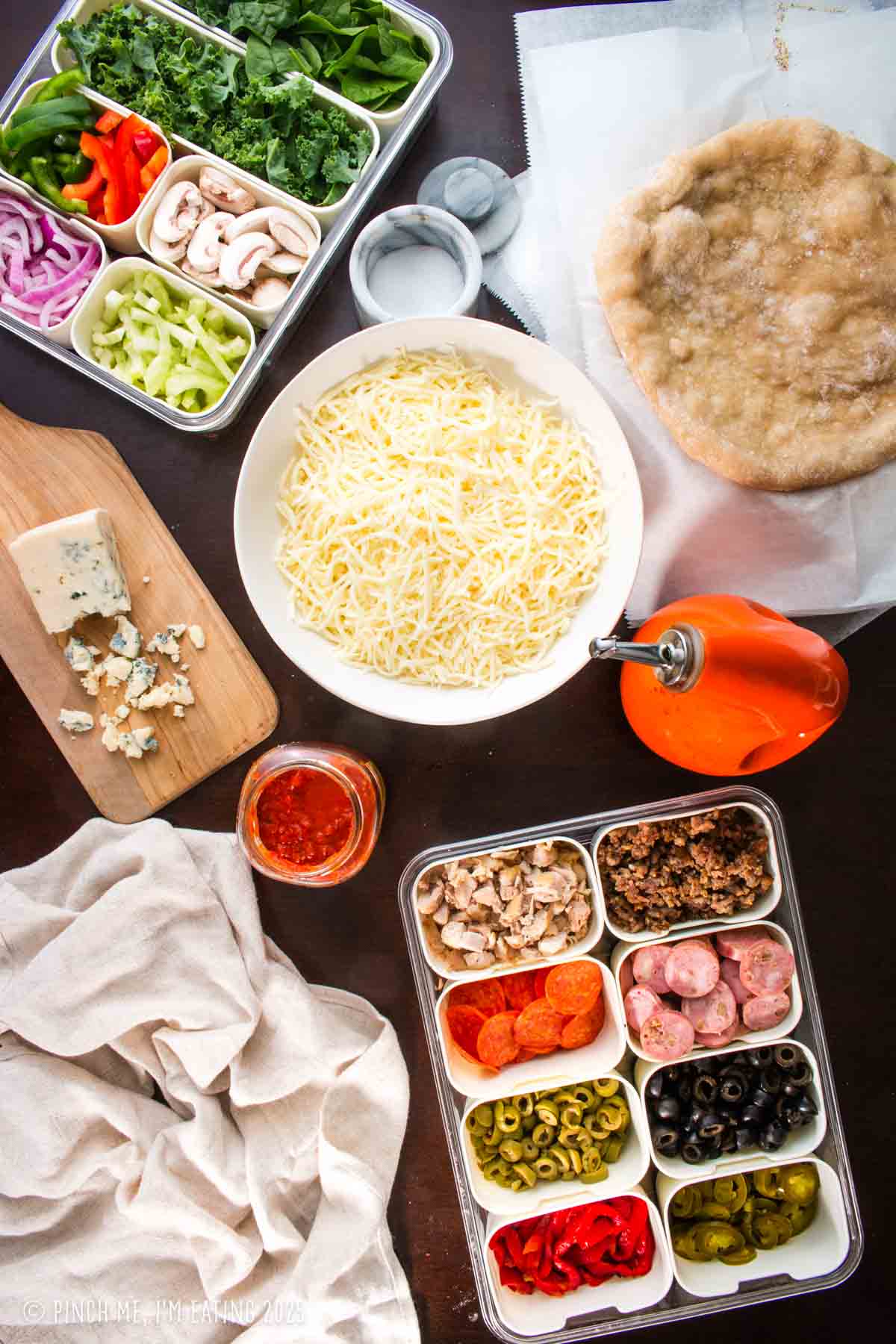 Ingredients for a DIY pizza bar.