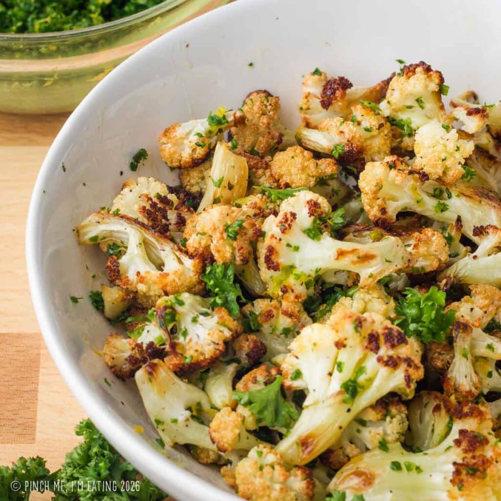 Roasted cauliflower tossed in classic parsley, garlic, and lemon gremolata.